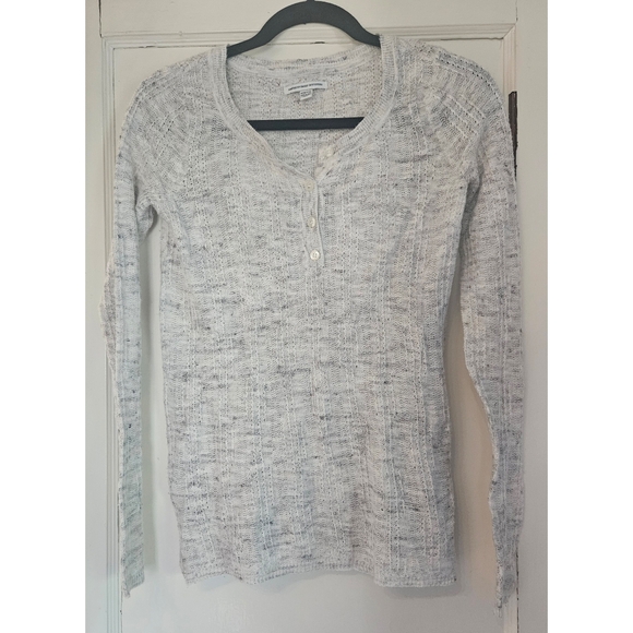 AMERICAN EAGLE Oatmeal Loose Knit Henley top Cotton Linen Blend XXS AE - Picture 2 of 9
